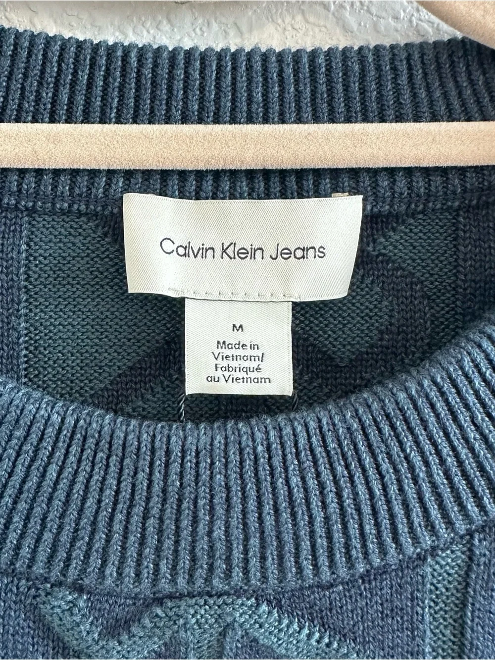 Calvin Klein Blue & Green Logo-Quilted Crewneck Sweater
